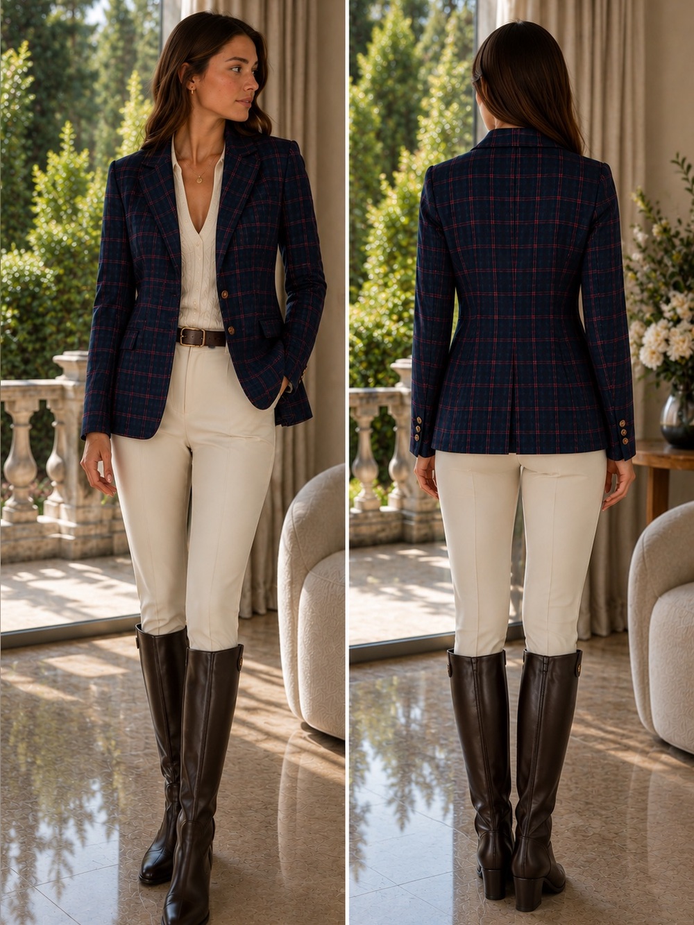 Preppy Navy Plaid Wool Blazer